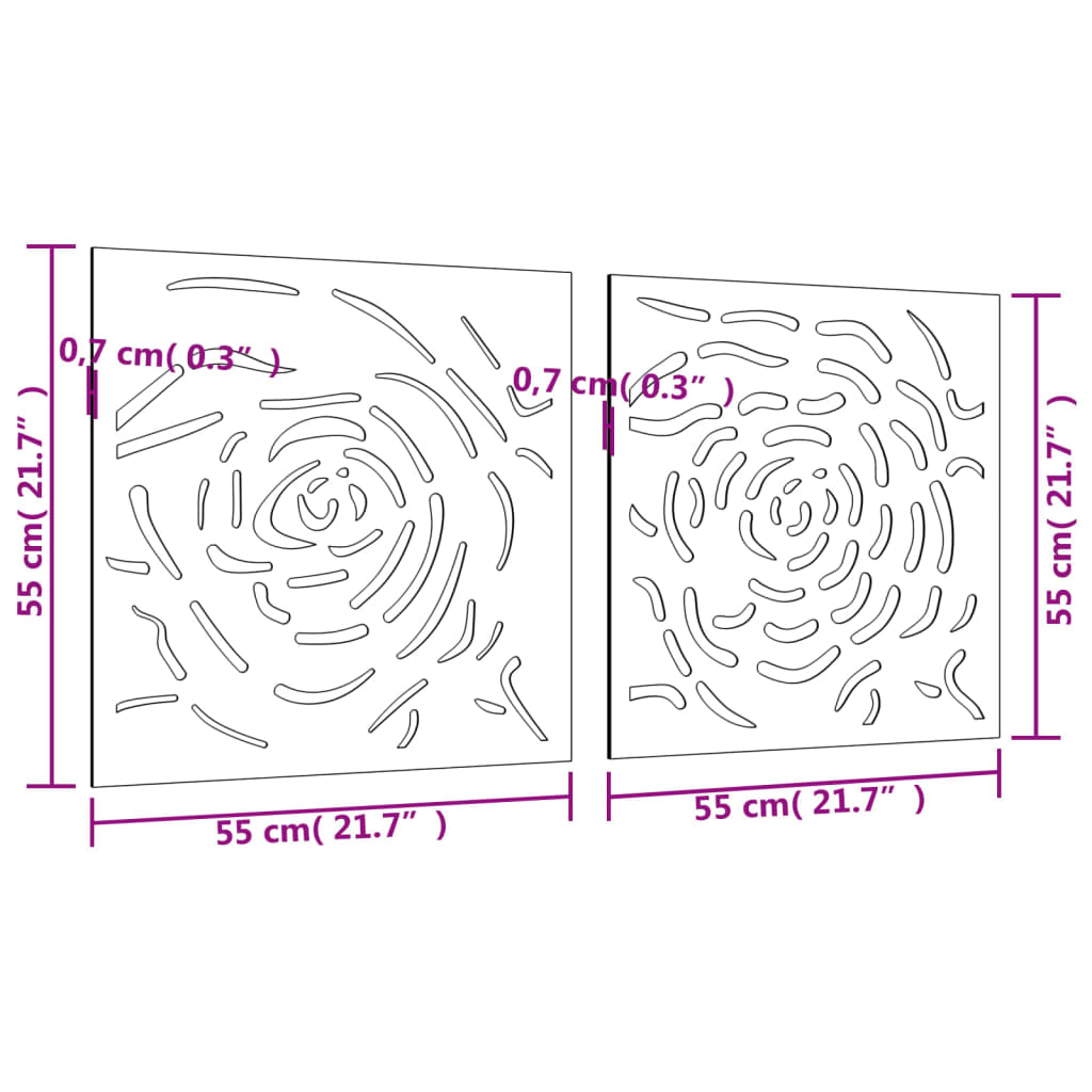 Wanddecoratie tuin 2 st rozenontwerp 55x55 cm cortenstaal