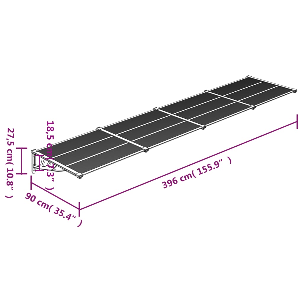 Deurluifel 396x90 cm polycarbonaat zwart en transparant