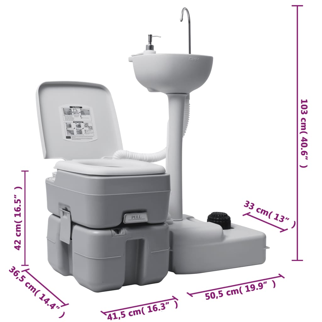 Campingtoilet en wasbak met watertank