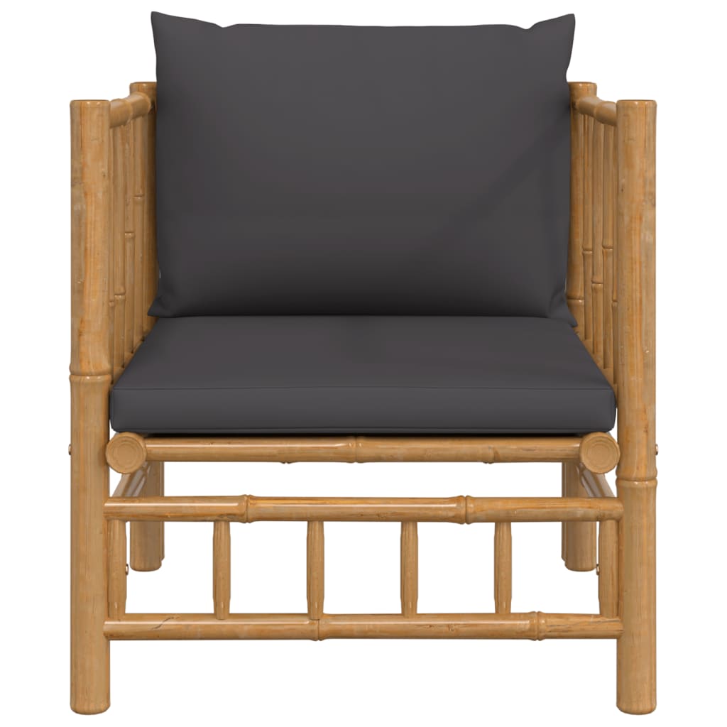 Tuinbank Met Kussens Bamboe Donkergrijs 1 Fauteuil