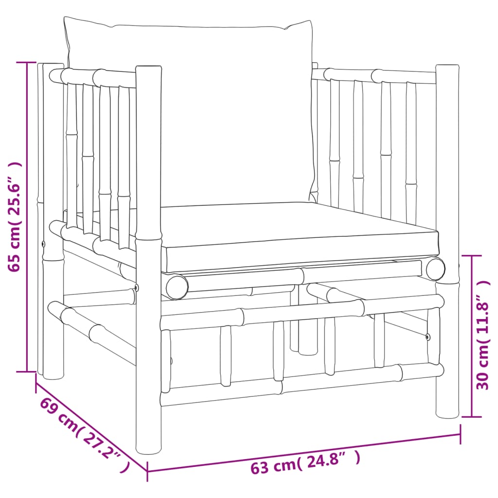 Tuinbank Met Kussens Bamboe Donkergrijs 1 Fauteuil