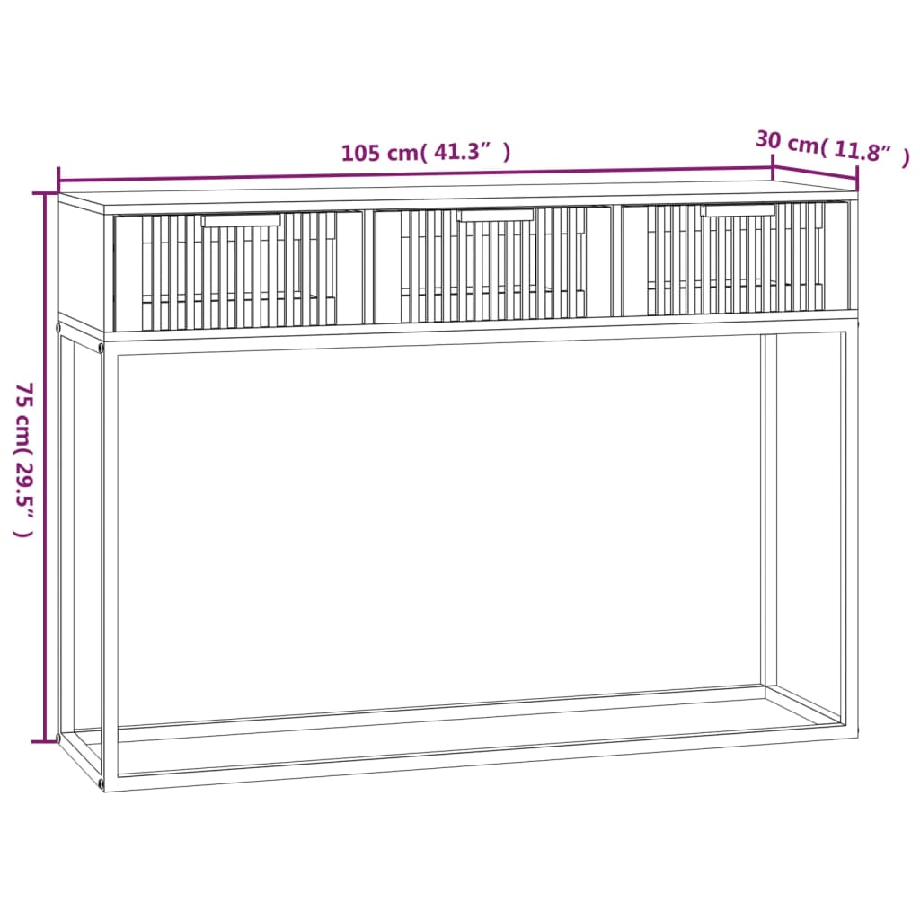 Wandtafel 105x30x75 cm bewerkt hout en ijzer zwart