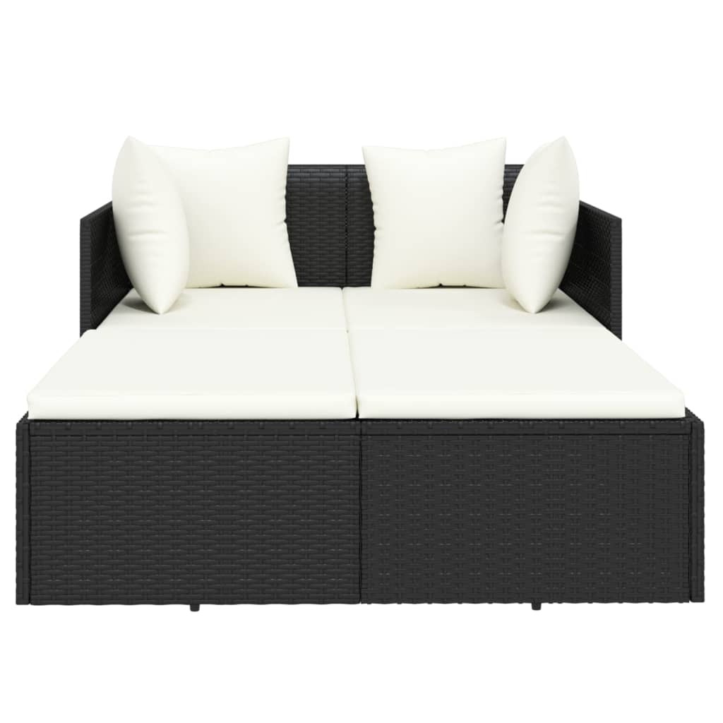 Ligbed Met Kussens 182X118X63 Cm Poly Rattan Zwart