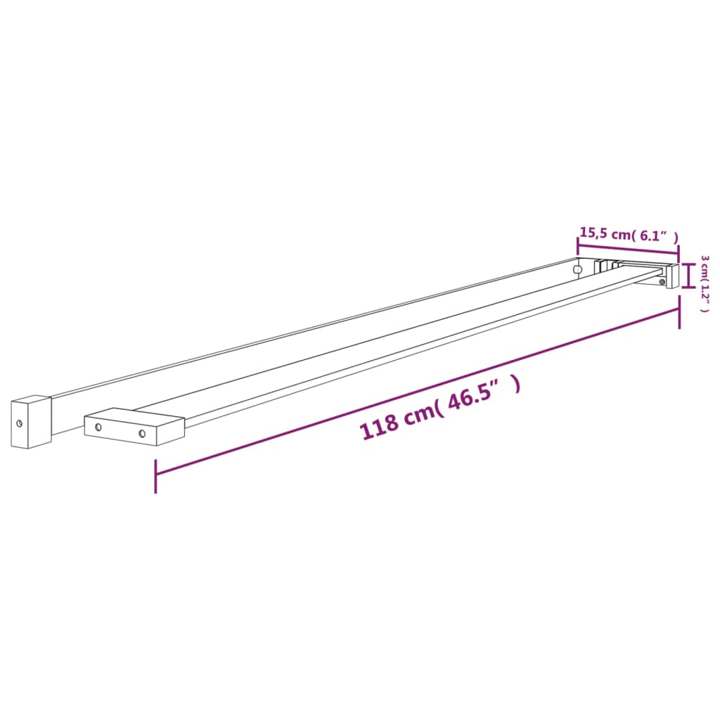 Doucheschap voor inloopdouchewand 118 cm aluminium zwart