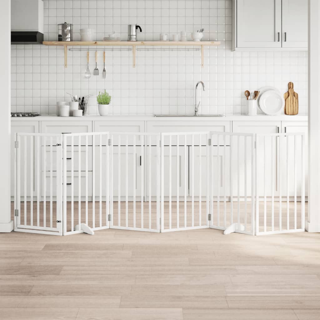 Hondenhek inklapbaar met deur 6 panelen 300 cm populierhout wit