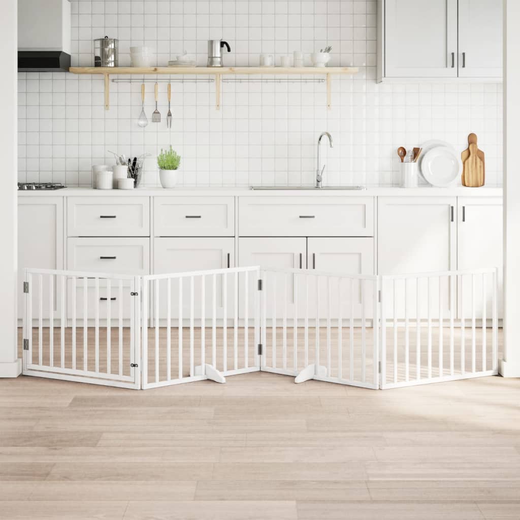 Hondenhek inklapbaar met deur 4 panelen 320 cm populierhout wit