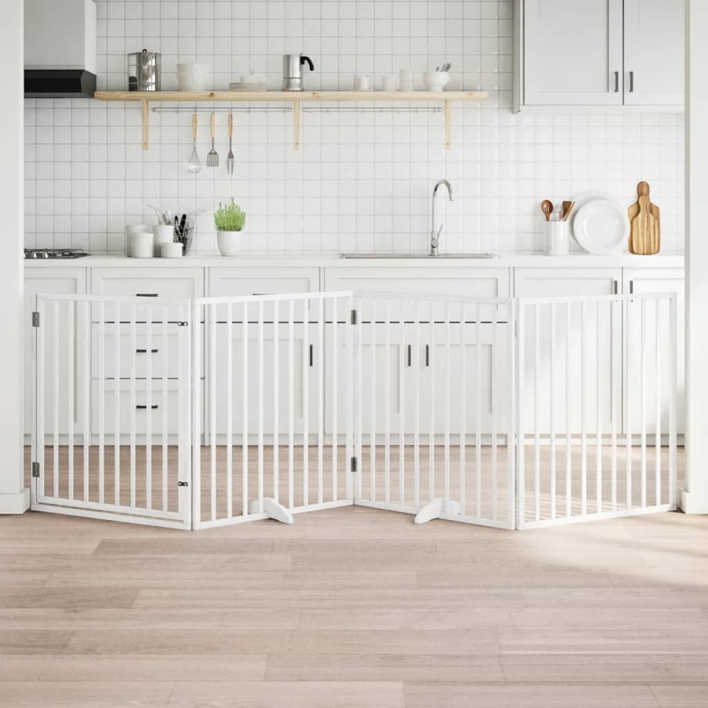 Hondenhek inklapbaar met deur 4 panelen 320 cm populierhout wit