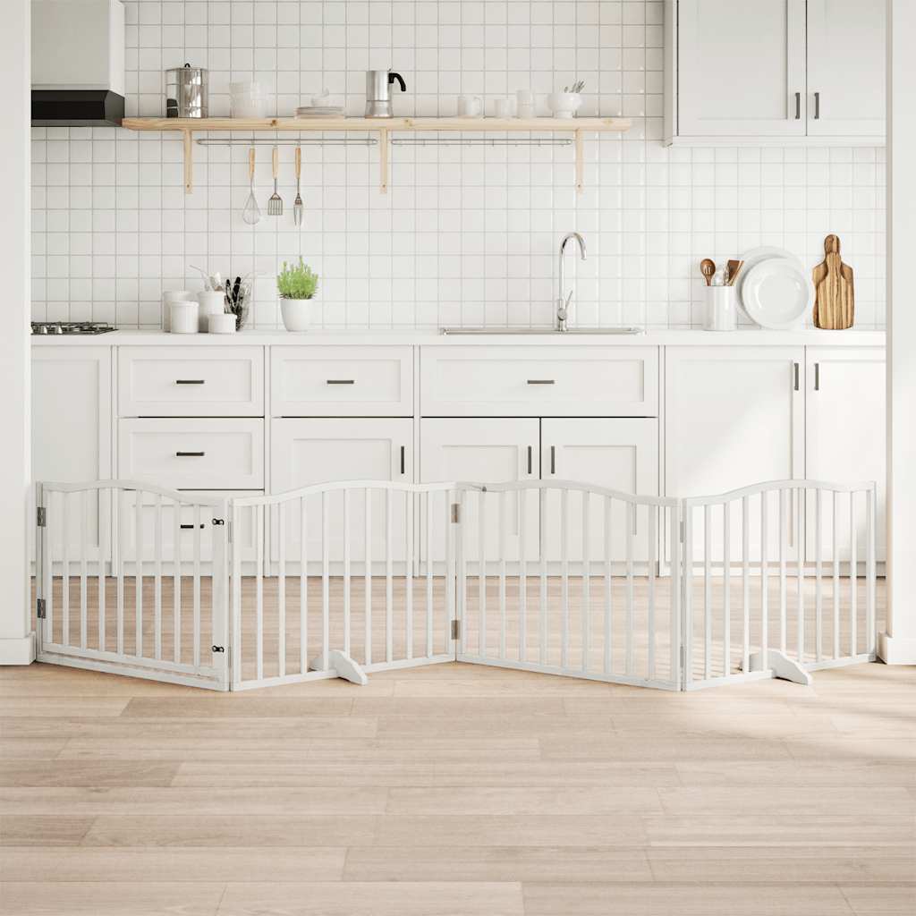 Hondenhek inklapbaar met deur 4 panelen 320 cm populierhout wit