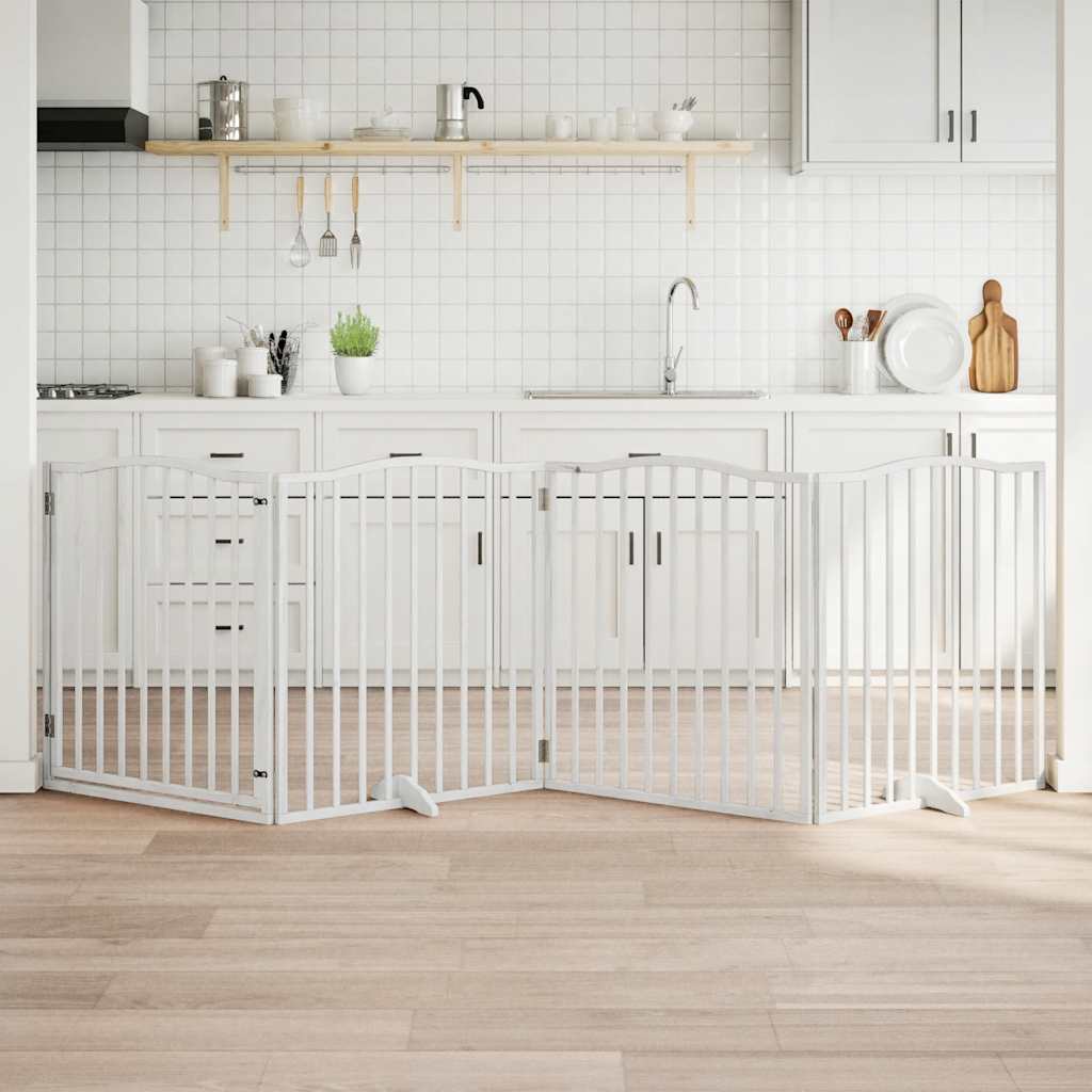 Hondenhek inklapbaar met deur 4 panelen 320 cm populierhout wit