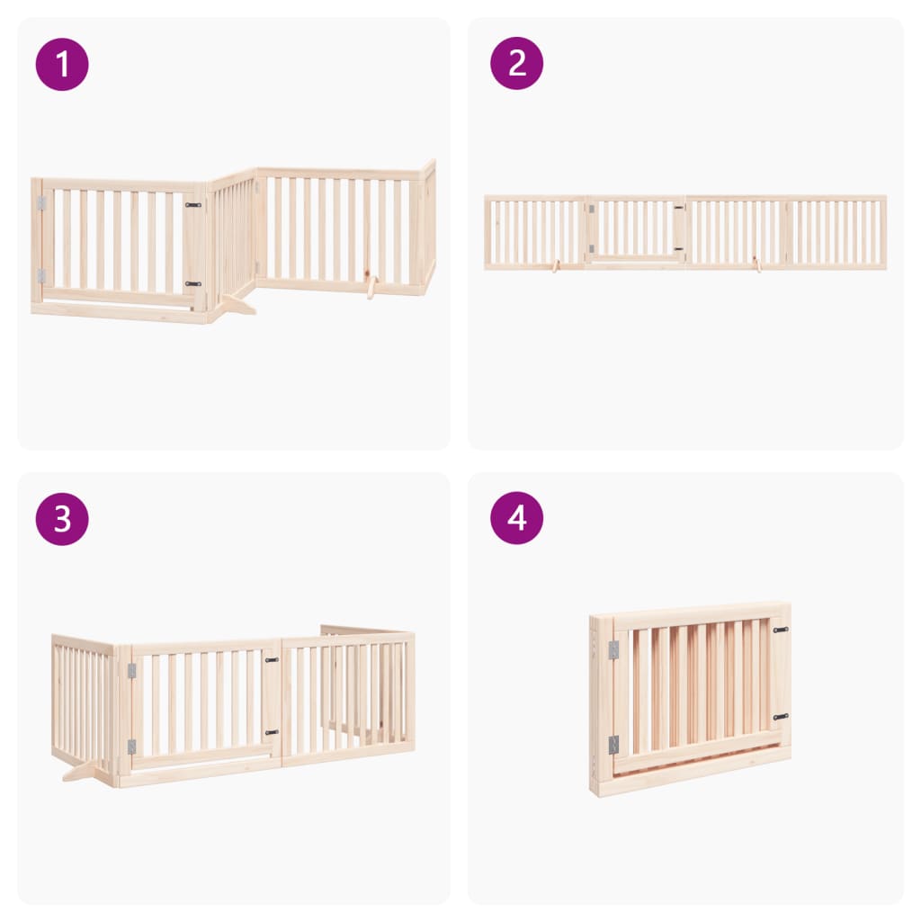 Hondenhek inklapbaar met deur 4 panelen 320 cm populierenhout
