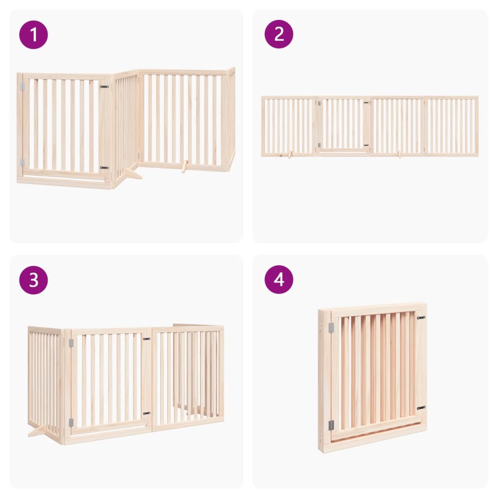 Hondenhek inklapbaar met deur 4 panelen 320 cm populierenhout