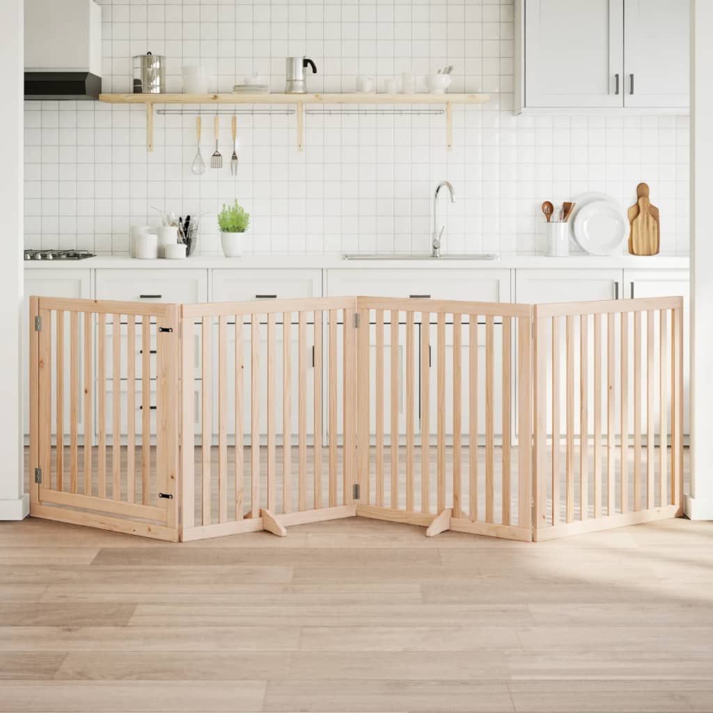 Hondenhek inklapbaar met deur 4 panelen 320 cm populierenhout