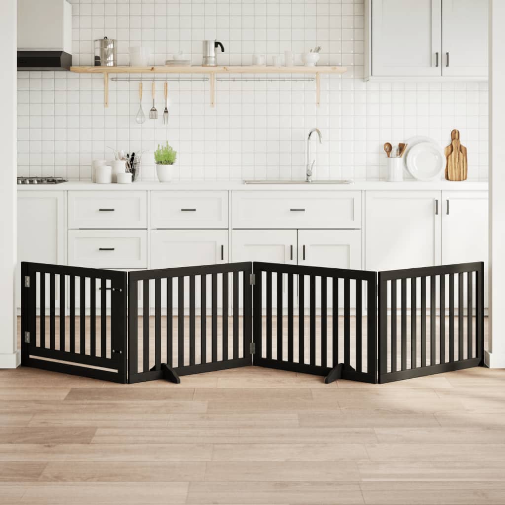 Hondenhek inklapbaar 4 panelen 320 cm populierenhout zwart