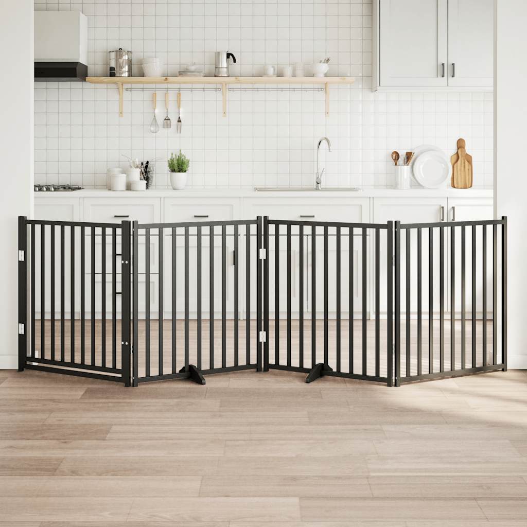 Hondenhek inklapbaar 4 panelen 320 cm massief vurenhout zwart
