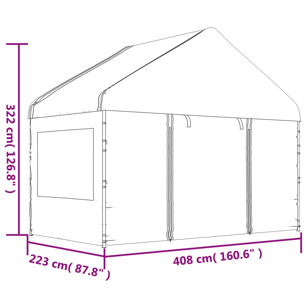 Prieel Met Dak 4,08X2,23X3,22 M Polyetheen Wit 4.08 x 2.23 x 3.22 m