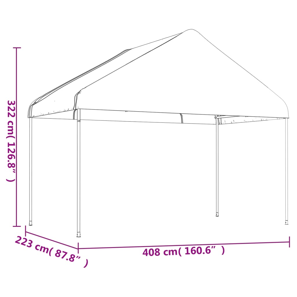 Prieel Met Dak 4,08X2,23X3,22 M Polyetheen Wit 4.08 x 2.23 x 3.22 m