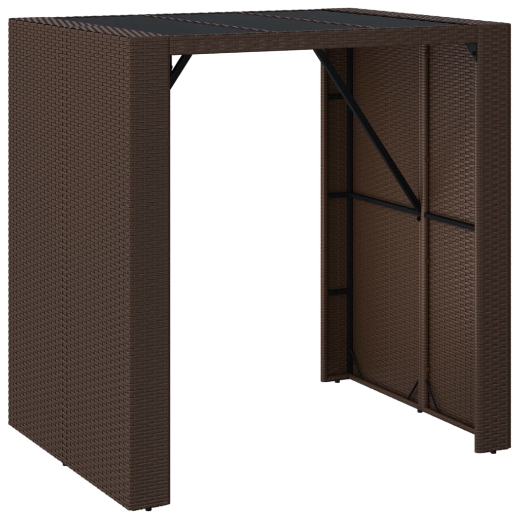 Bartafel Met Glazen Blad Poly Rattan 105 x 80 x 110 cm Bruin