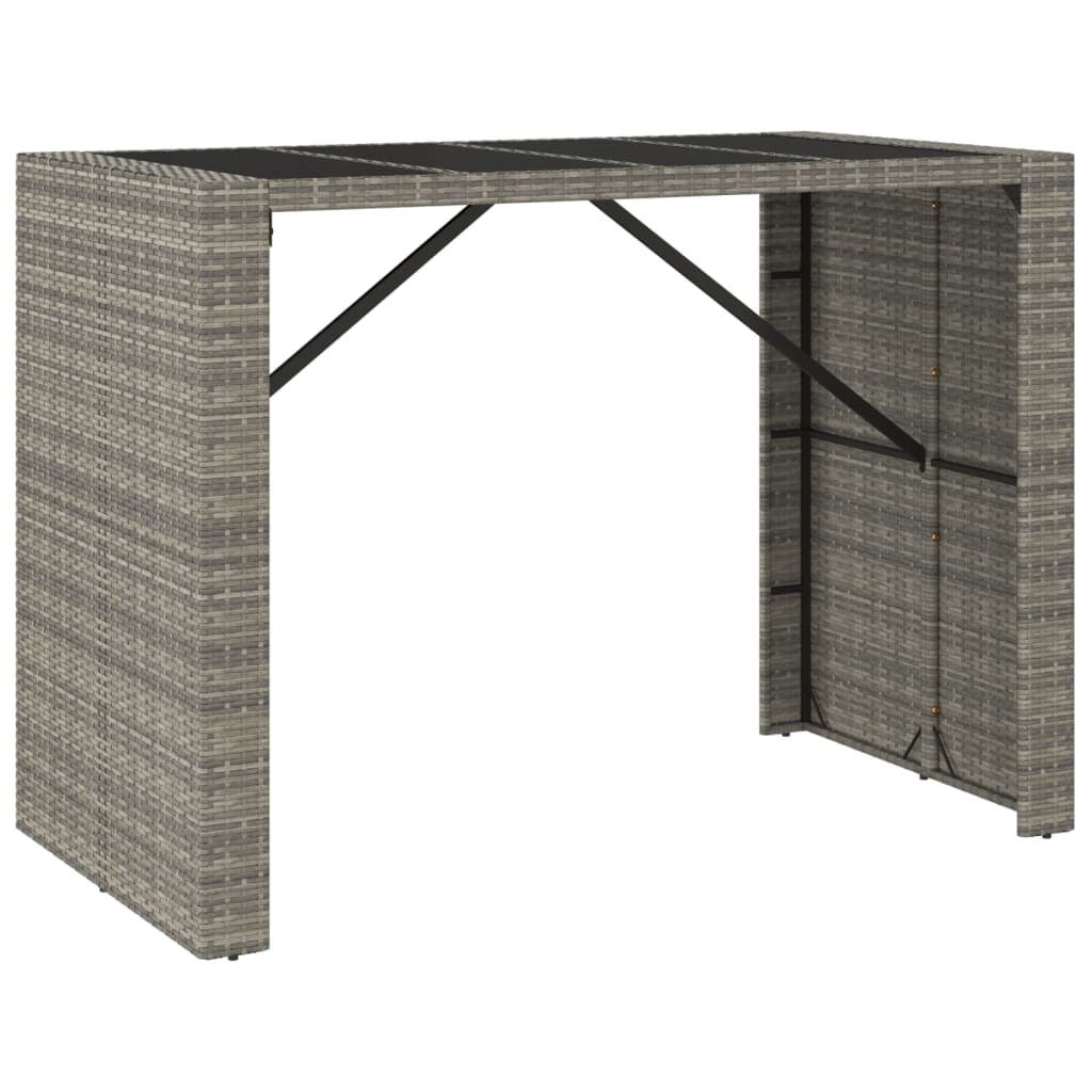 Bartafel Met Glazen Blad Poly Rattan 145 x 80 x 110 cm Grijs