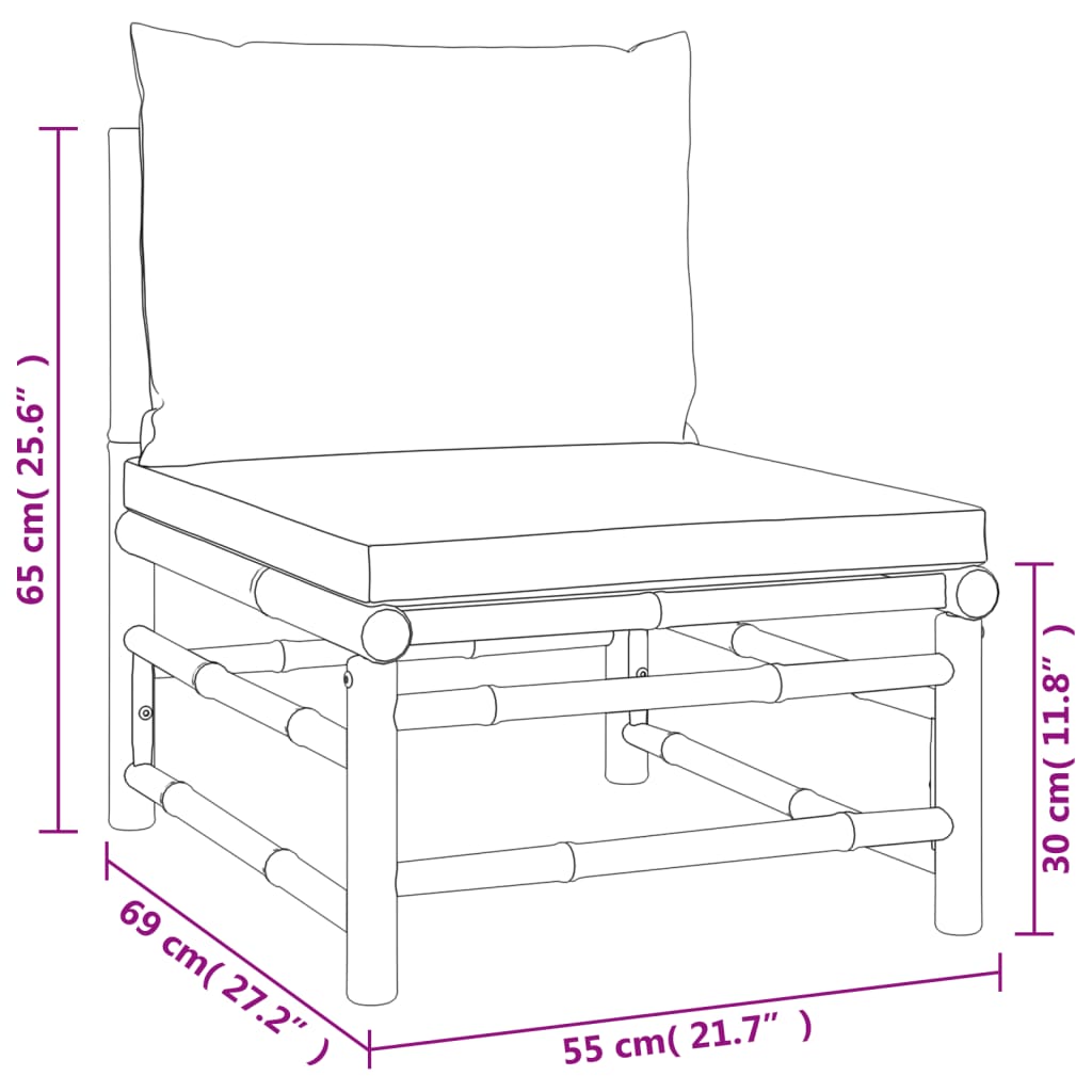 9-Delige Loungeset Met Kussens Bamboe Lichtgrijs 1 4x hoek + 4x midden + Tafel