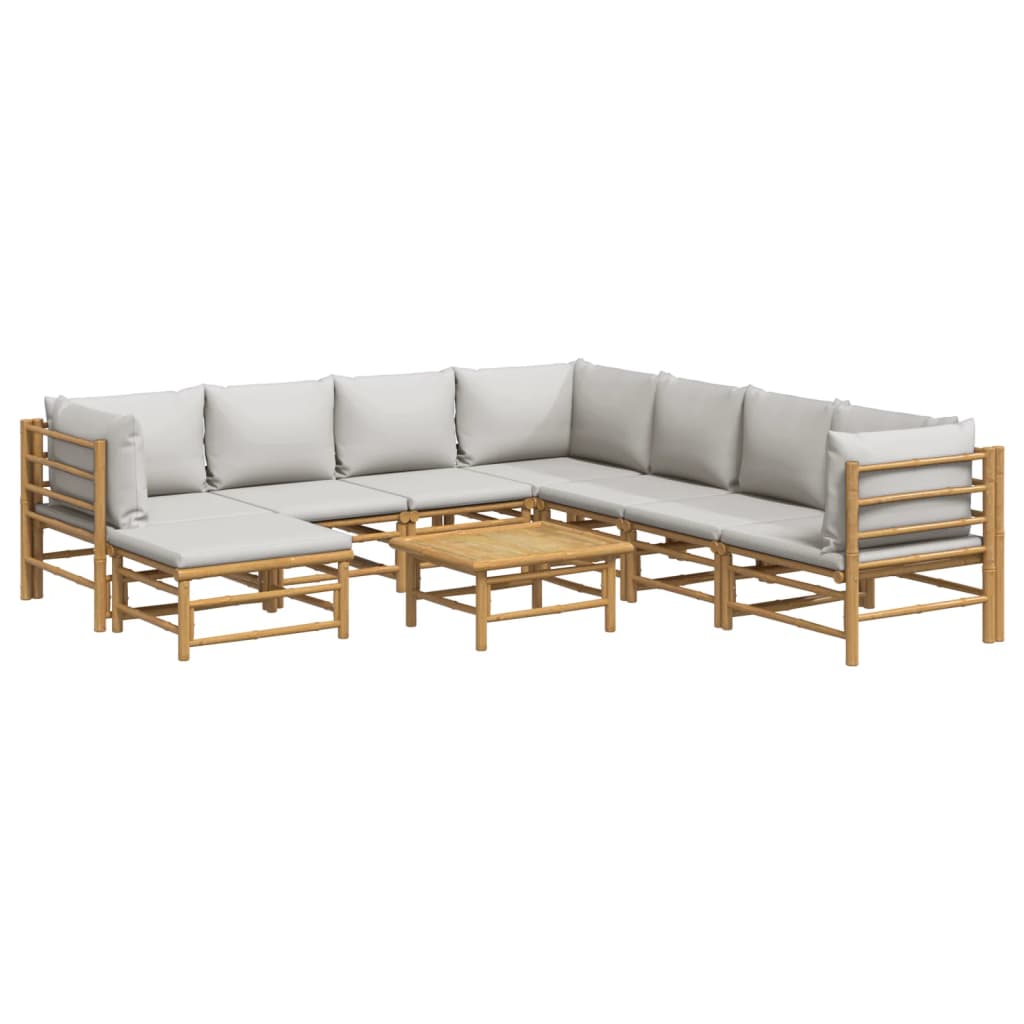 9-Delige Loungeset Met Kussens Bamboe Lichtgrijs 1 3x hoek + 4x midden + voetensteun + Tafel