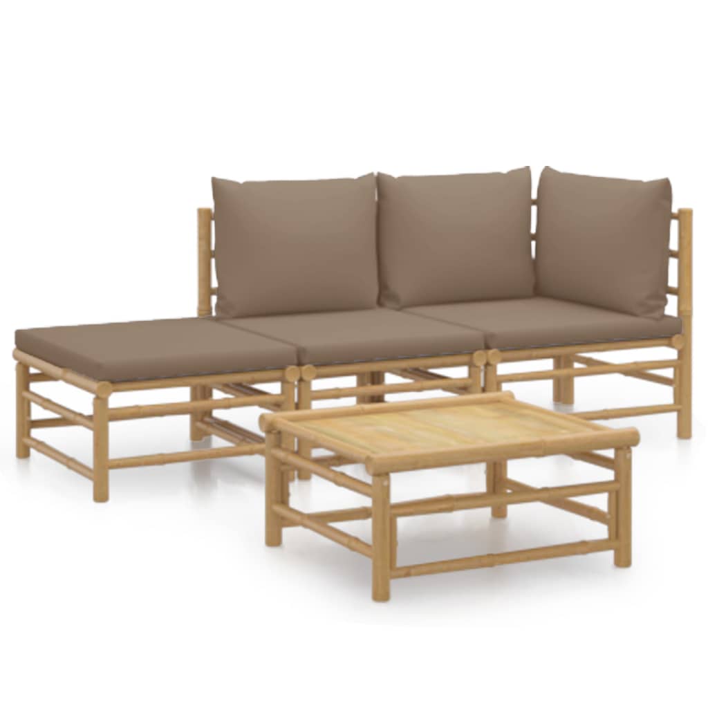 4-Delige Loungeset Met Kussens Bamboe Taupe 1 hoek + midden + voetensteun + Tafel