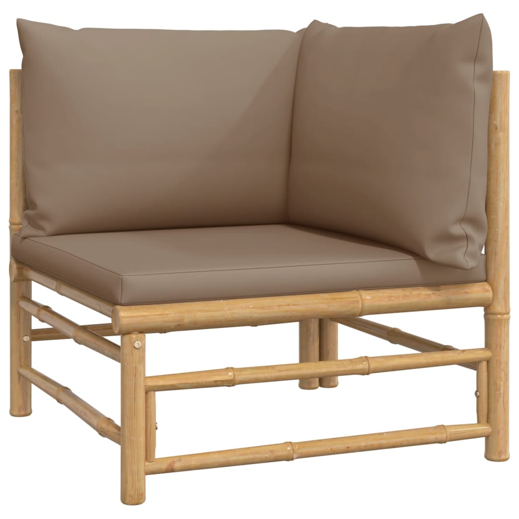 7-Delige Loungeset Met Kussens Bamboe Taupe 1 2x corner + 2x middle + chair + footrest + table