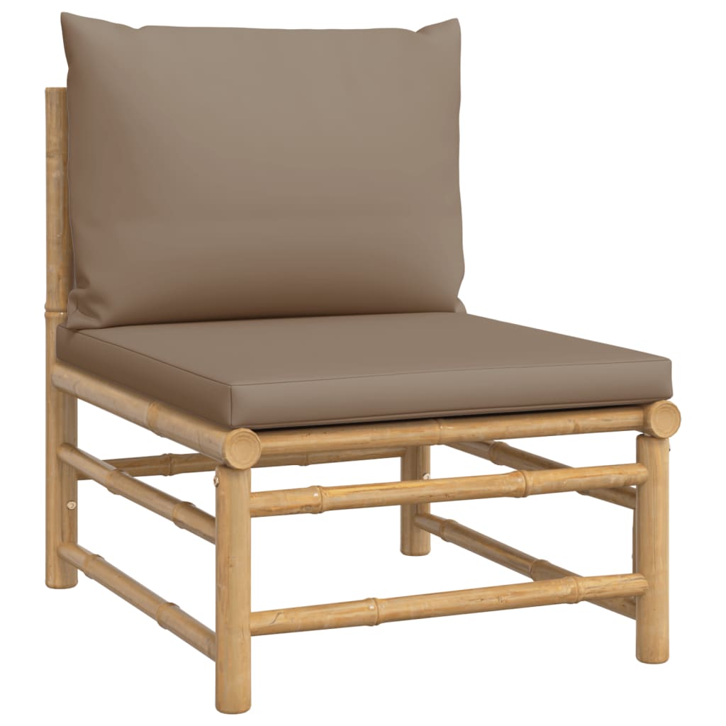 7-Delige Loungeset Met Kussens Bamboe Taupe 1 2x corner + 2x middle + chair + footrest + table