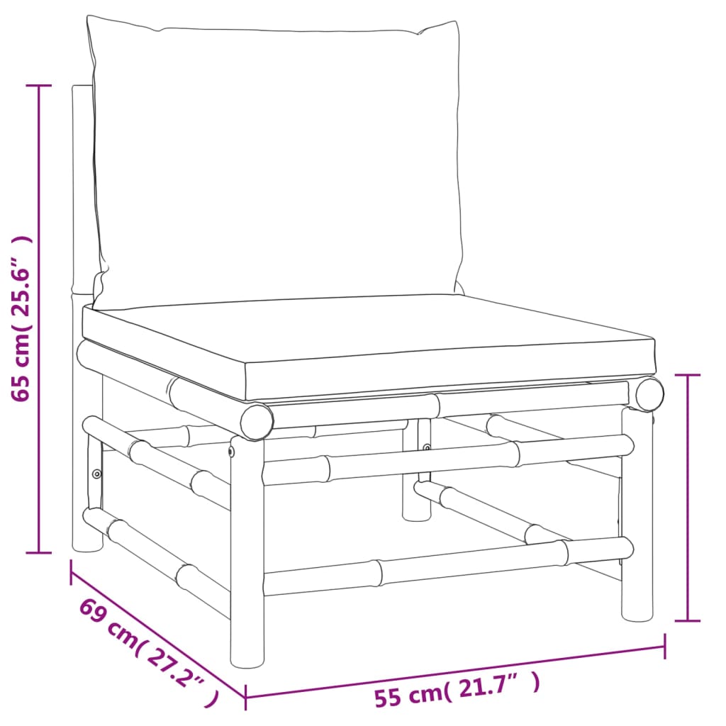 7-Delige Loungeset Met Kussens Bamboe Taupe 1 2x corner + 2x middle + chair + footrest + table