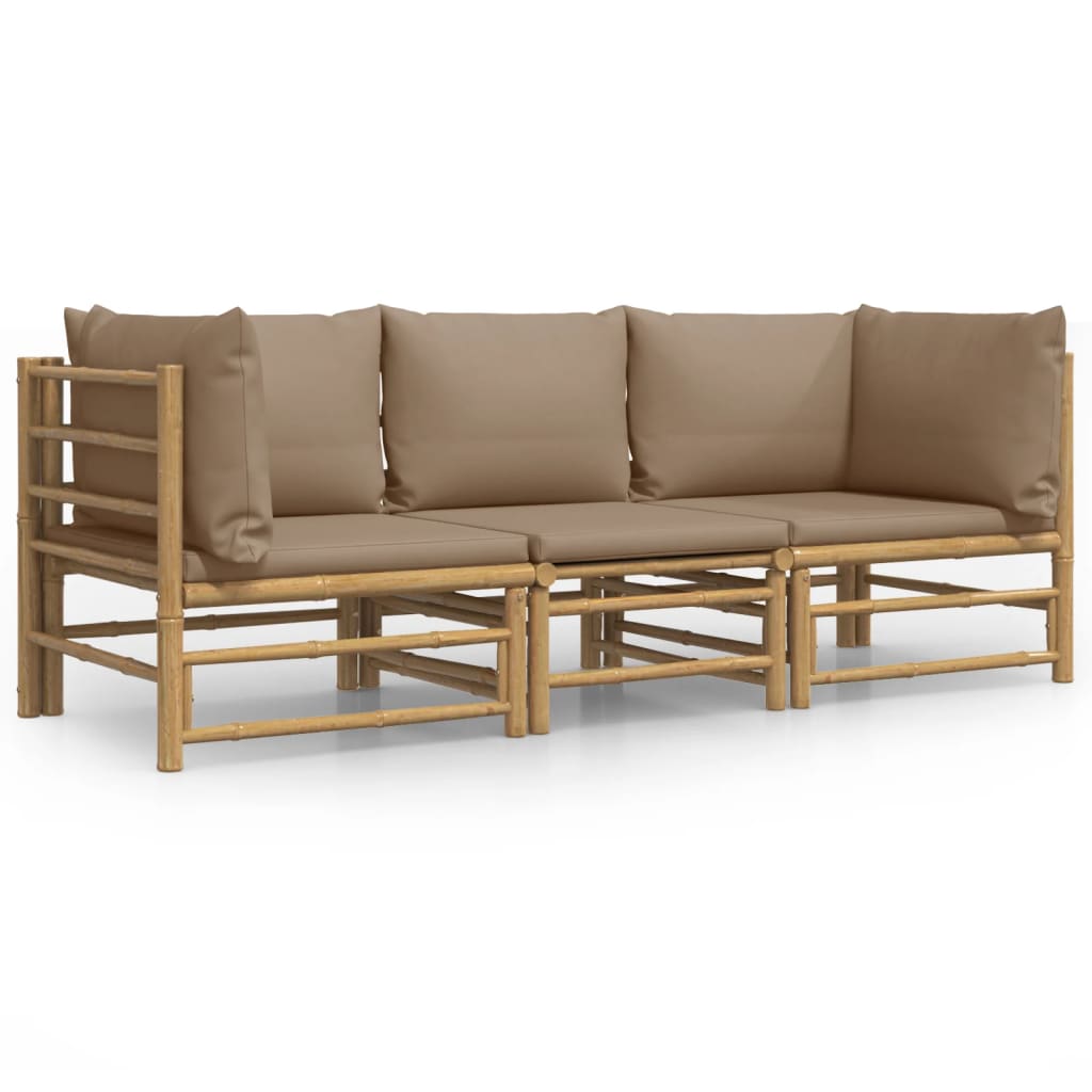 3-Delige Loungeset Met Kussens Bamboe Taupe 1 2x hoek + midden