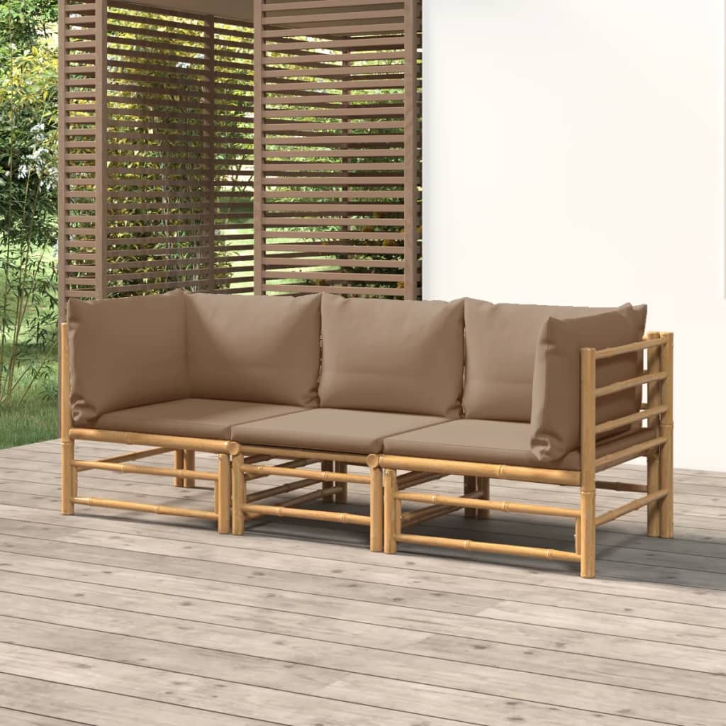 3-Delige Loungeset Met Kussens Bamboe Taupe 1 2x hoek + midden