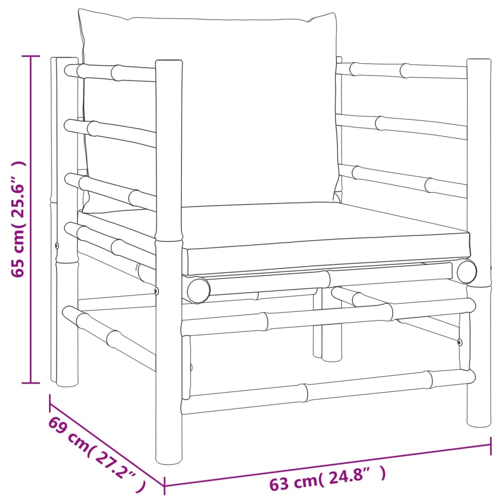 7-Delige Loungeset Met Kussens Bamboe Taupe 1 3x corner + 2x middle + chair + table