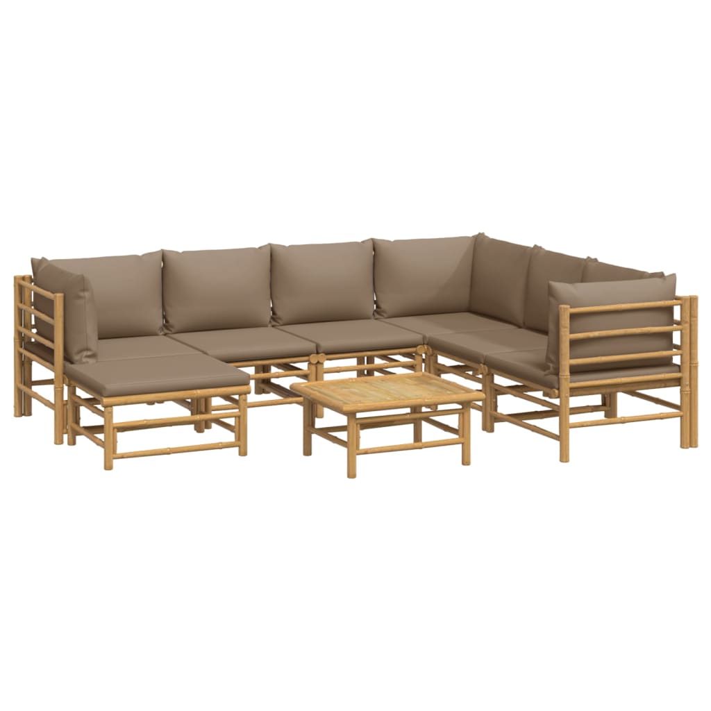 8-Delige Loungeset Met Kussens Bamboe Taupe 1 3x hoek + 3x midden + voetensteun + Tafel