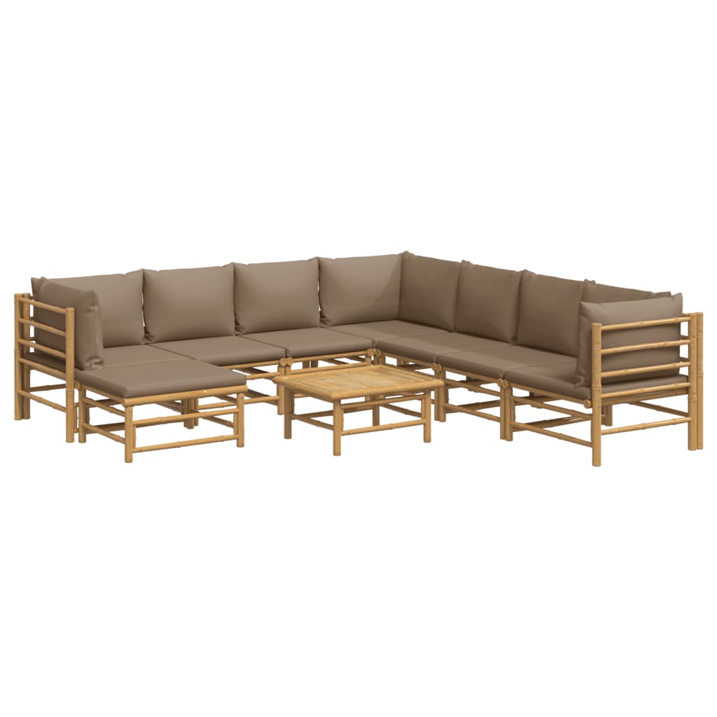 9-Delige Loungeset Met Kussens Bamboe Taupe 1 3x hoek + 4x midden + voetensteun + Tafel