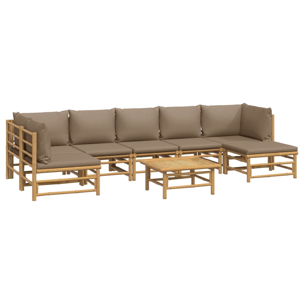 8-Delige Loungeset Met Kussens Bamboe Taupe 1 2x hoek + 4x midden + voetensteun + Tafel