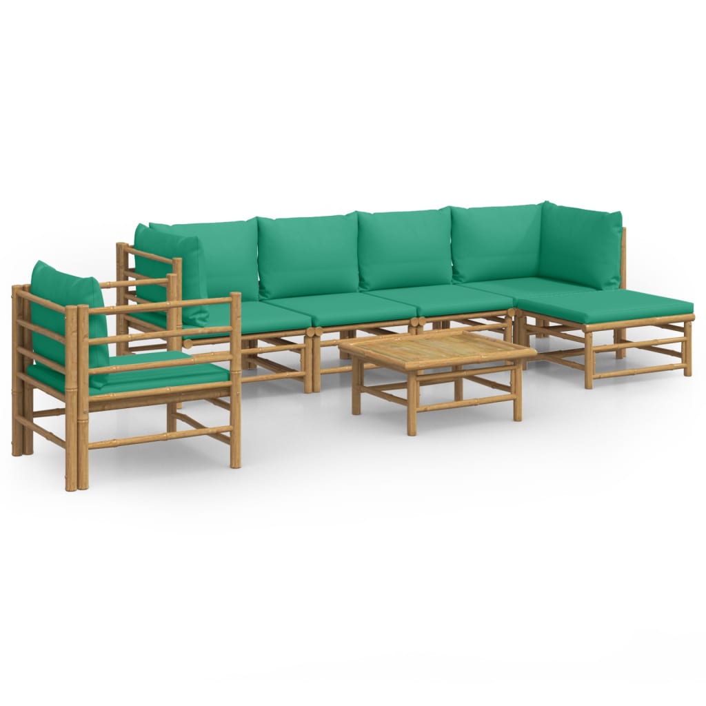 7-Delige Loungeset Met Kussens Bamboe Groen 1 2x corner + 2x middle + chair + footrest + table