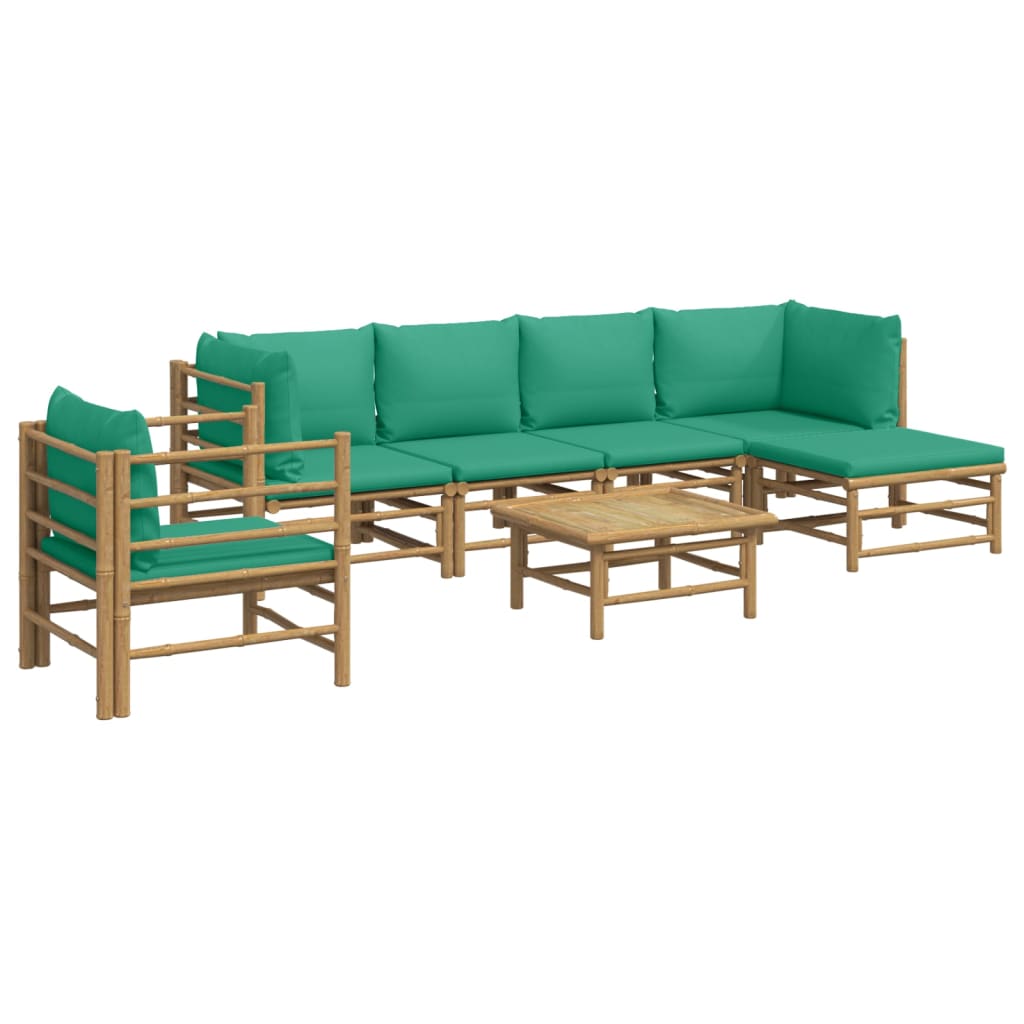 7-Delige Loungeset Met Kussens Bamboe Groen 1 2x corner + 2x middle + chair + footrest + table