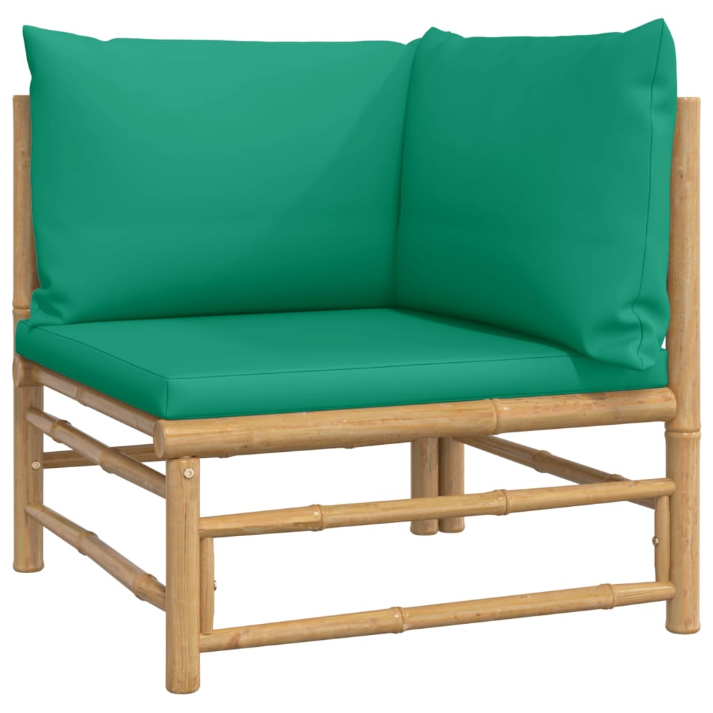 7-Delige Loungeset Met Kussens Bamboe Groen 1 2x corner + 2x middle + chair + footrest + table