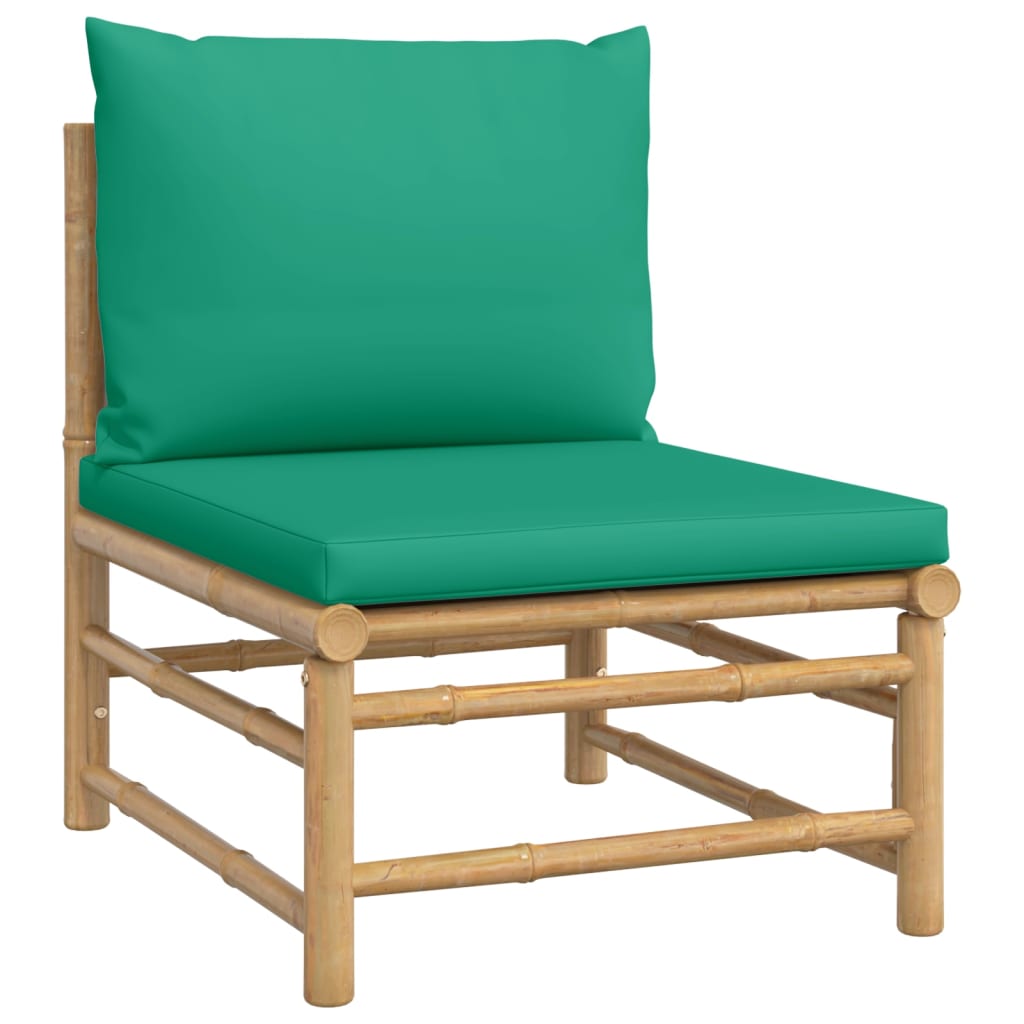 7-Delige Loungeset Met Kussens Bamboe Groen 1 2x corner + 2x middle + chair + footrest + table