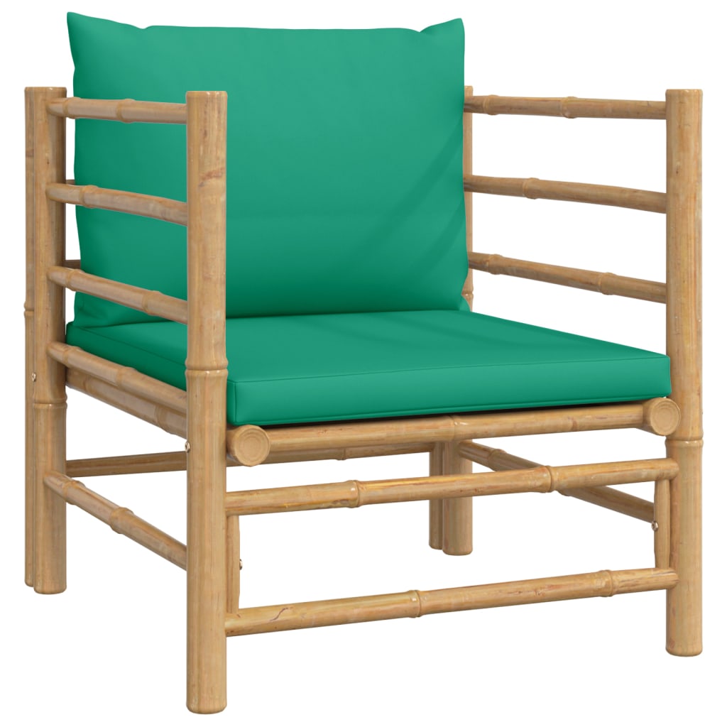 7-Delige Loungeset Met Kussens Bamboe Groen 1 2x corner + 2x middle + chair + footrest + table