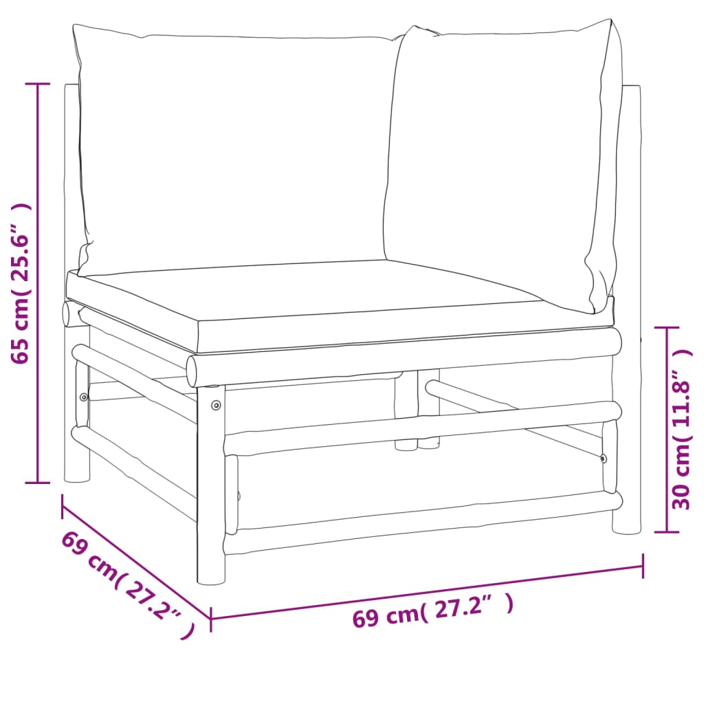 7-Delige Loungeset Met Kussens Bamboe Groen 1 2x corner + 2x middle + chair + footrest + table