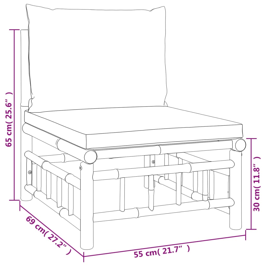 7-Delige Loungeset Met Kussens Bamboe Groen 1 2x corner + 2x middle + chair + footrest + table