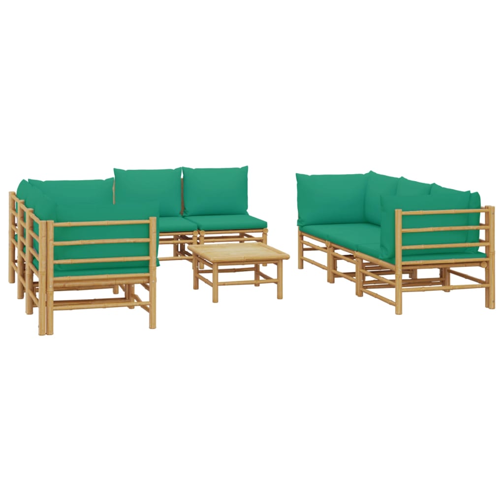 9-Delige Loungeset Met Kussens Bamboe Groen 1 4x hoek + 4x midden + Tafel