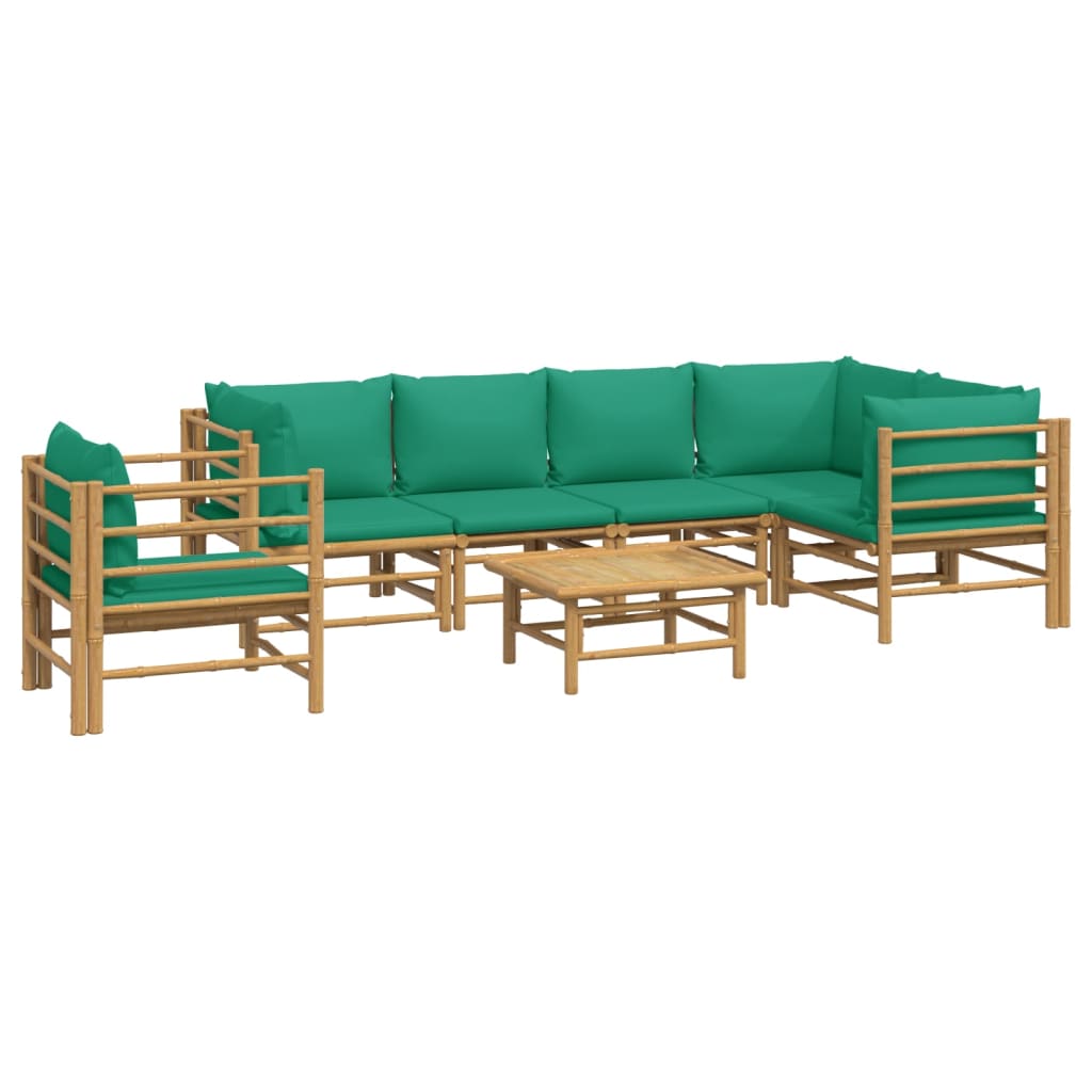 7-Delige Loungeset Met Kussens Bamboe Groen 1 3x corner + 2x middle + chair + table