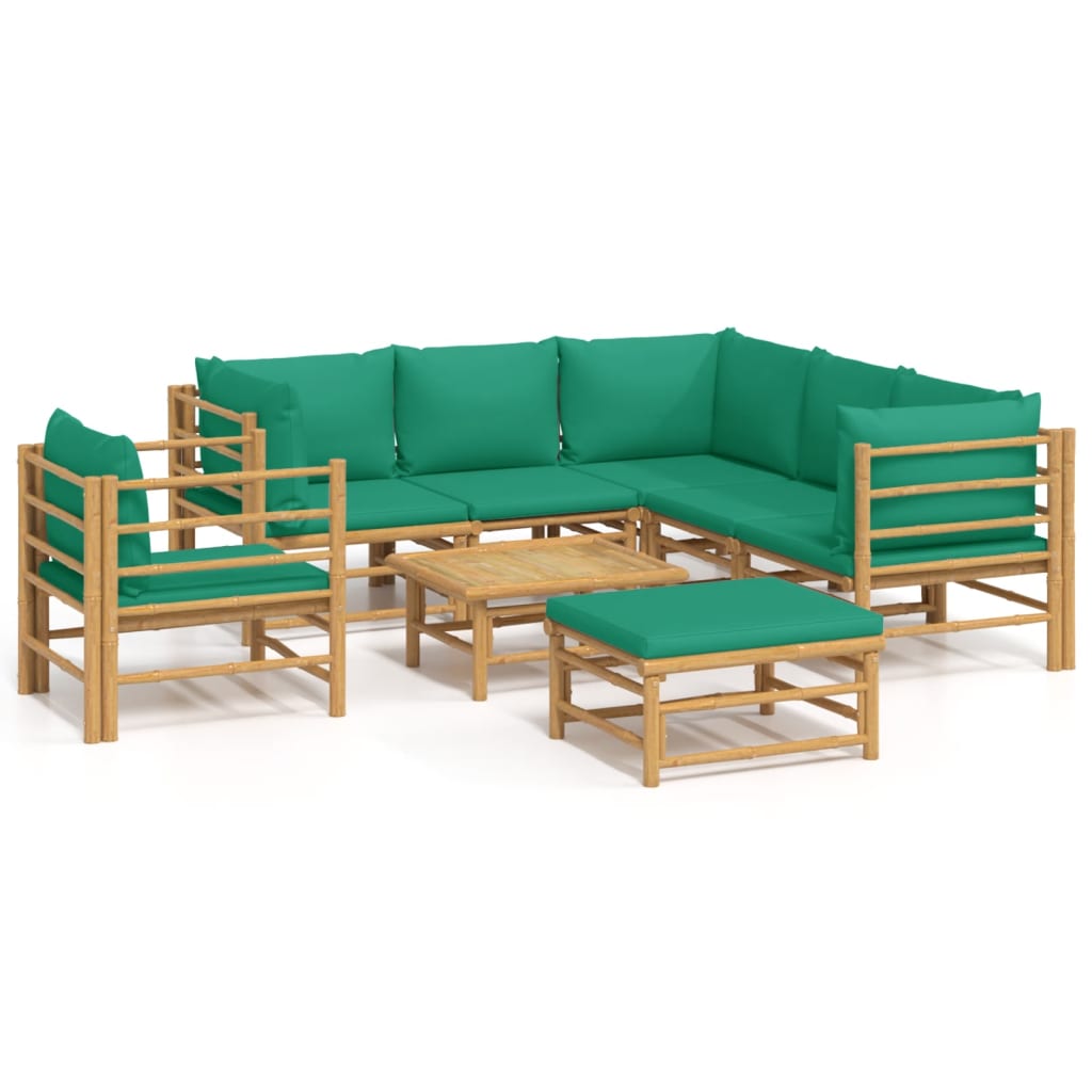 8-Delige Loungeset Met Kussens Bamboe Groen 1 3x corner + 2x middle + chair + footrest + table