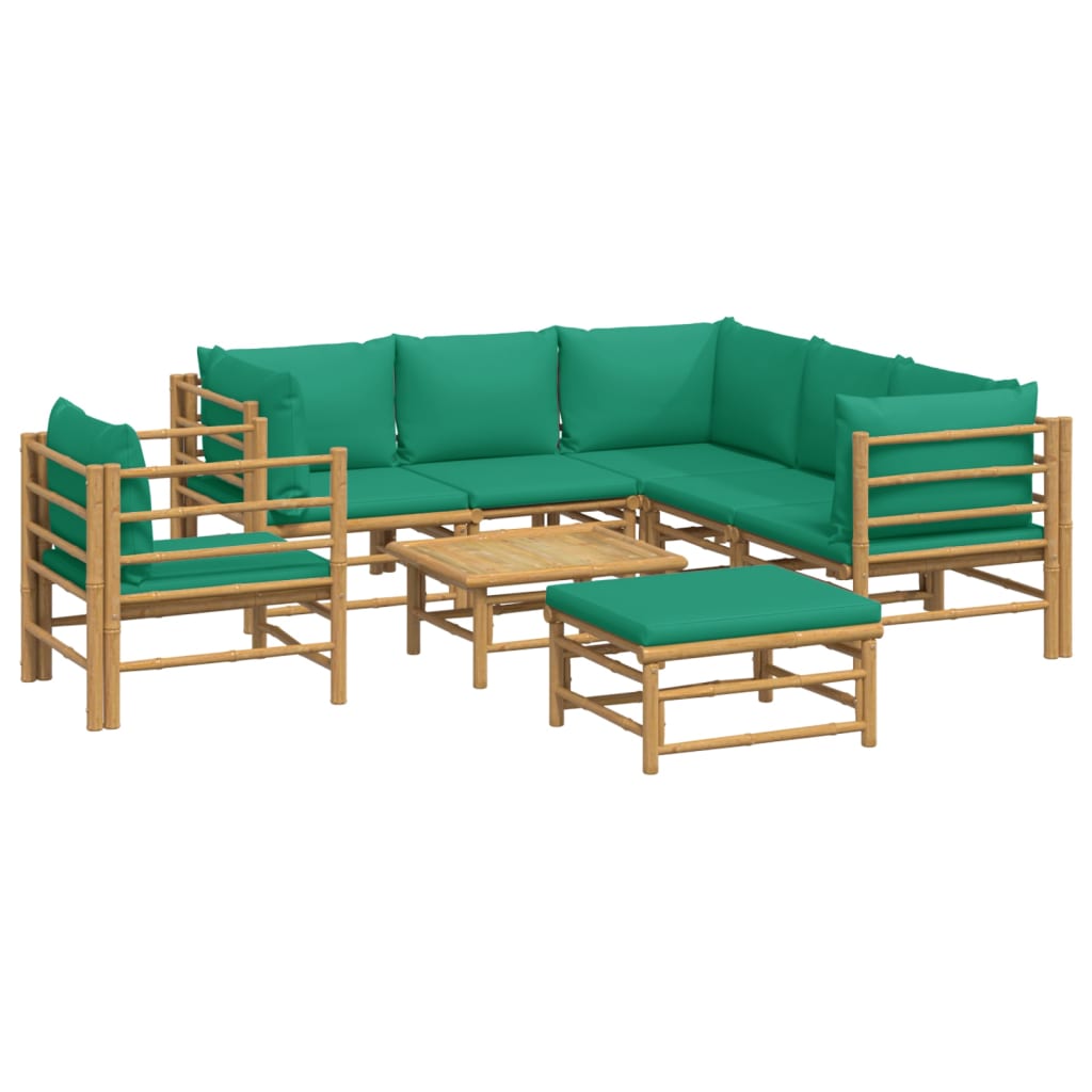 8-Delige Loungeset Met Kussens Bamboe Groen 1 3x corner + 2x middle + chair + footrest + table