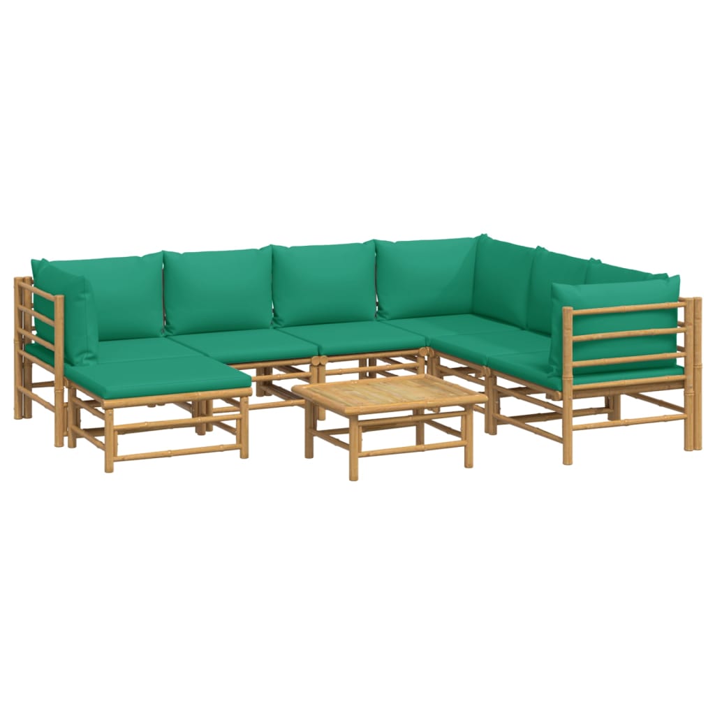 8-Delige Loungeset Met Kussens Bamboe Groen 1 3x hoek + 3x midden + voetensteun + Tafel