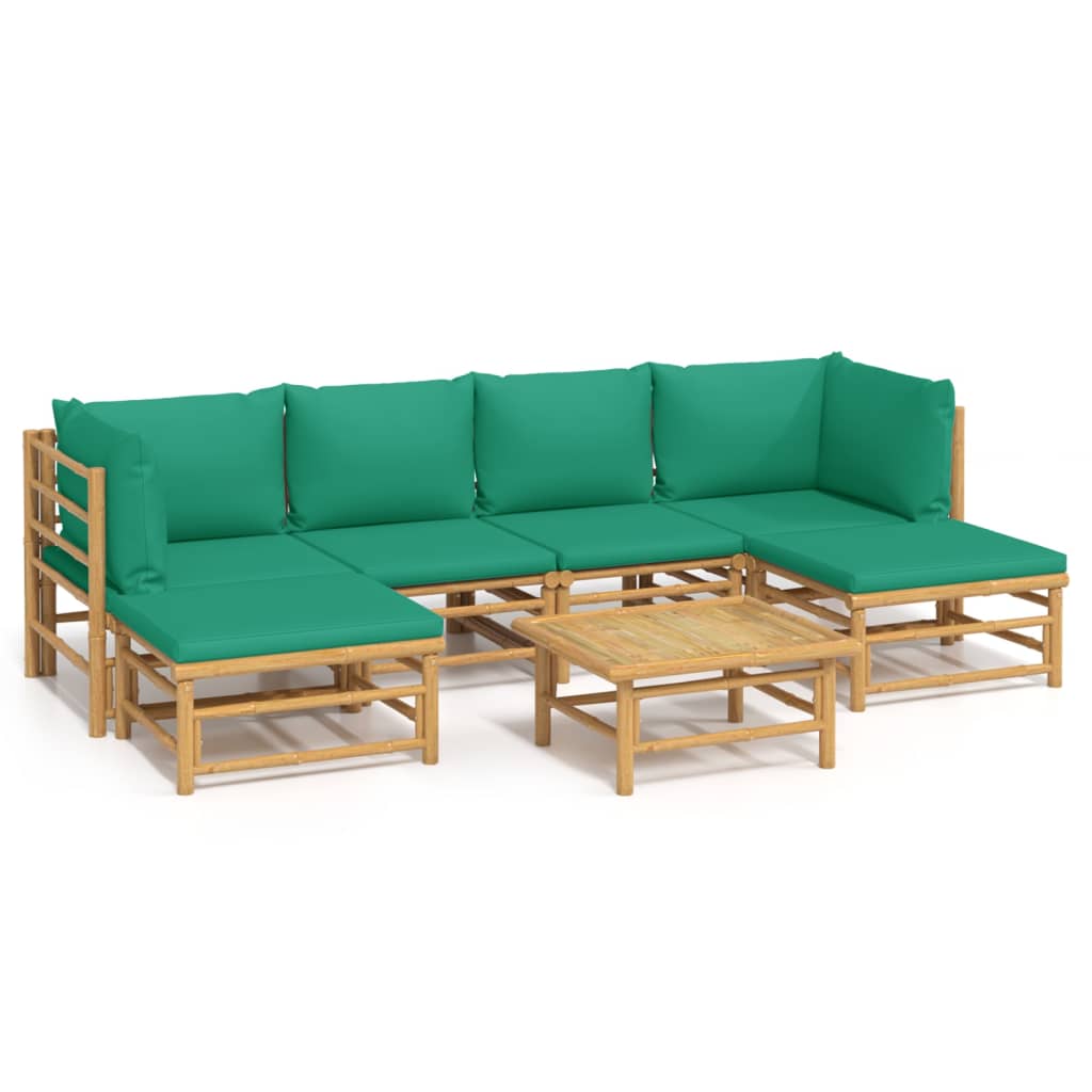 7-Delige Loungeset Met Kussens Bamboe Groen 1 2x hoek + 2x midden + 2x voetensteun + Tafel