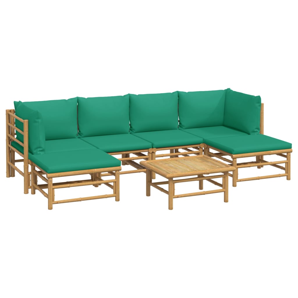 7-Delige Loungeset Met Kussens Bamboe Groen 1 2x hoek + 2x midden + 2x voetensteun + Tafel