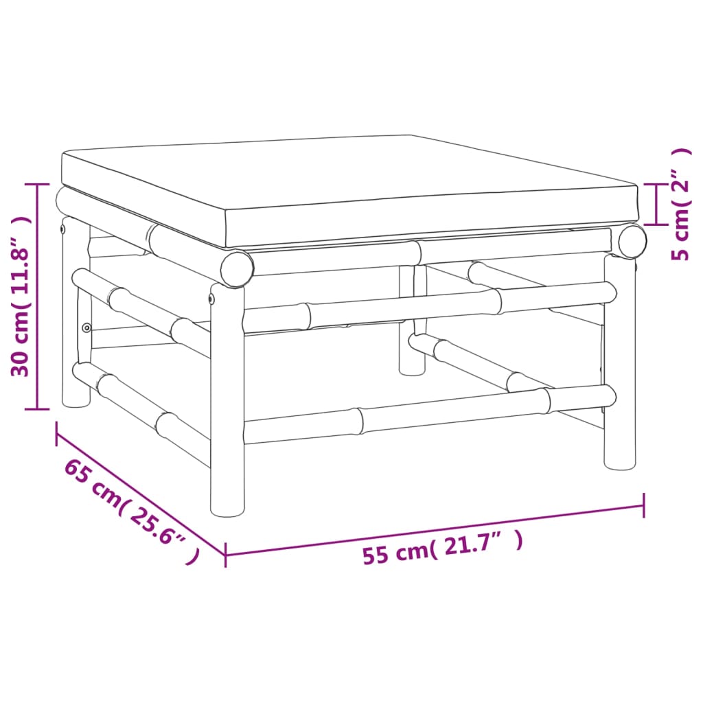 7-Delige Loungeset Met Kussens Bamboe Groen 1 2x hoek + 2x midden + 2x voetensteun + Tafel