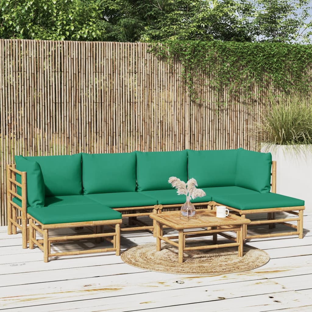 7-Delige Loungeset Met Kussens Bamboe Groen 1 2x hoek + 2x midden + 2x voetensteun + Tafel